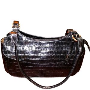 MAXX NY Black Croc Embossed Large Satchel